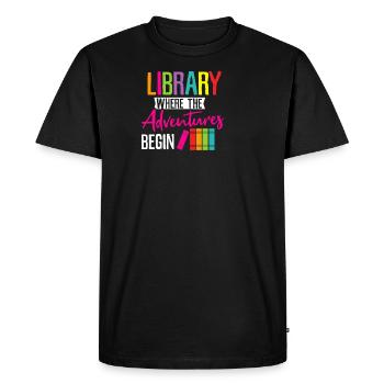 L'aventure commence dans la bibliothèque - T-shirt Premium bio Homme - noir - Devant - Nico (187cm)