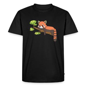 Ein roter Panda schläft auf einem Ast. - Männer Premium Bio T-Shirt - Schwarz - Vorne - Nico (187cm)