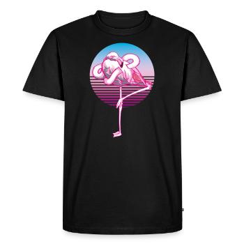 Weird Flamingo - Retro Wave, Néon, années 80 - T-shirt Premium bio Homme - noir - Devant - Nico (187cm)