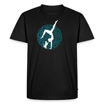 Dames yoga tenue avec chat Pilates Qi Gong - T-shirt Premium bio Homme - noir - Devant - Nico (187cm)