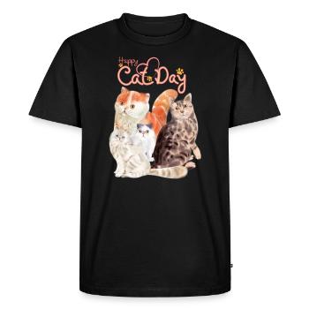 happy cat day - Men's Premium Organic T-Shirt - black - Front - Nico (187cm)