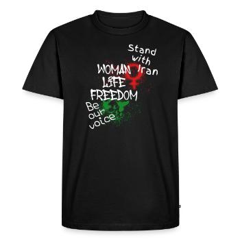 Femme Vie Liberté, Oiseaux,Iran,Drapeau,Liberté - T-shirt Premium bio Homme - noir - Devant - Nico (187cm)