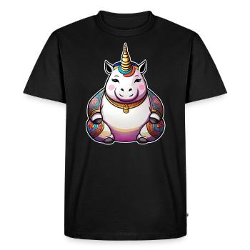 Mignonne grosse licorne au yoga - T-shirt Premium bio Homme - noir - Devant - Nico (187cm)