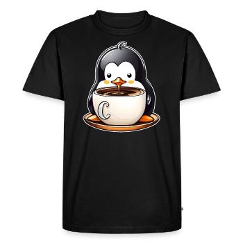 Cute Penguin with Coffee II - Men's Premium Organic T-Shirt - black - Front - Nico (187cm)