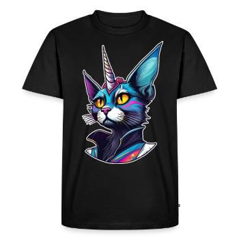 Psychedelic Motif Unicorn Cat - Men's Premium Organic T-Shirt - black - Front - Nico (187cm)