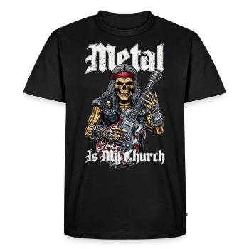 Squelette de métalleux à bascule avec motif de guitare - T-shirt Premium bio Homme - noir - Devant - Nico (187cm)