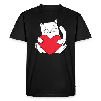 Chat coeur Saint Valentin idée cadeau amour chats - T-shirt Premium bio Homme - noir - Devant - Nico (187cm)