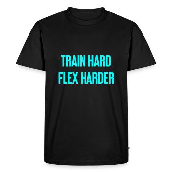 Train Hard Flex Harder - Men's Premium Organic T-Shirt - black - Front - Nico (187cm)