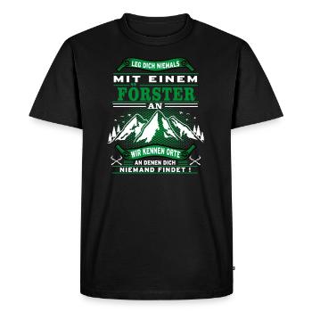 Ne plaisante jamais avec un garde forestier - T-shirt Premium bio Homme - noir - Devant - Nico (187cm)