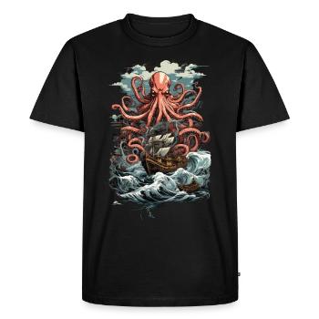 Kraken et navires Vintage Sea Adventure - T-shirt Premium bio Homme - noir - Devant - Nico (187cm)