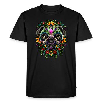 Jour de la mort Pug Illustration colorée détaillée - T-shirt Premium bio Homme - noir - Devant - Nico (187cm)
