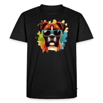 Boxer coloré chien Splash Art - T-shirt Premium bio Homme - noir - Devant - Nico (187cm)