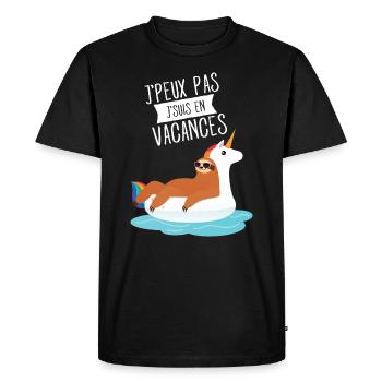 J'peux Pas J'suis En Vacances - Paresseux Licorne - T-shirt Premium bio Homme - noir - Devant - Nico (187cm)