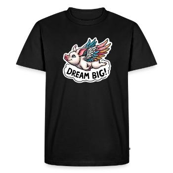 Flying pig with 'Dream Big' lettering - Men's Premium Organic T-Shirt - black - Front - Nico (187cm)