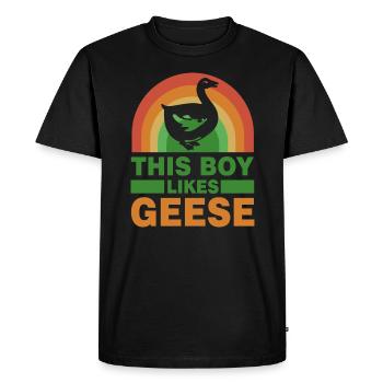 Boy Likes Cute Geese Funny Saying Nature Goose - Men's Premium Organic T-Shirt - black - Front - Nico (187cm)