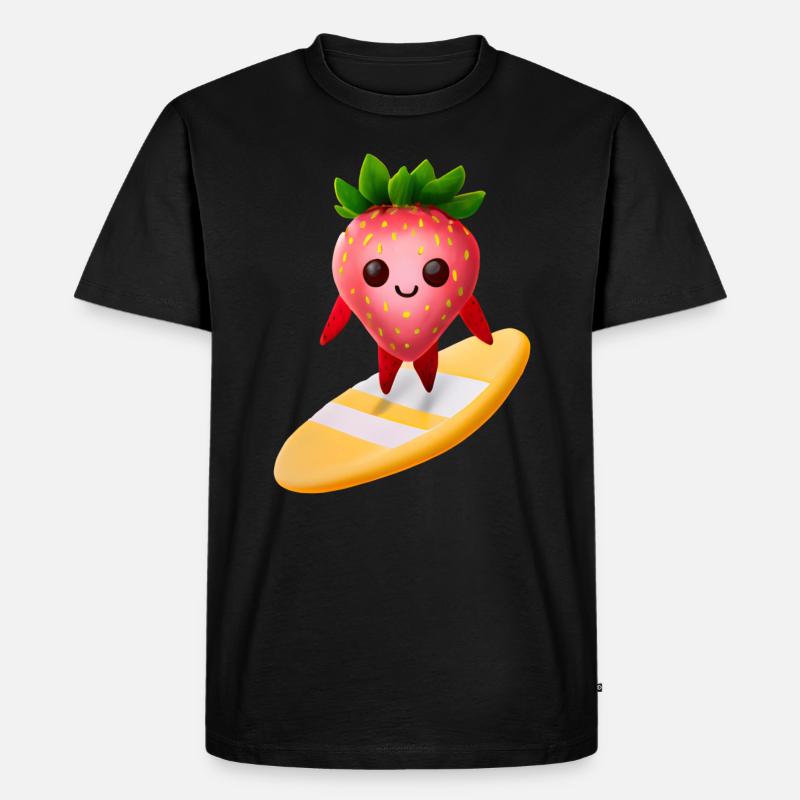 Erdbeere auf Surfboard - Männer Premium Bio T-Shirt - Schwarz