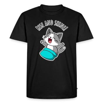 Drôle Bonjour avec chat mignon - T-shirt Premium bio Homme - noir - Devant - Nico (187cm)