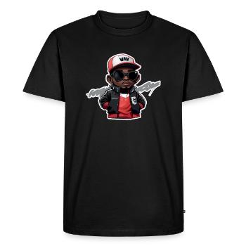 Petite tête de hip hop avec trait (rouge) - T-shirt Premium bio Homme - noir - Devant - Nico (187cm)