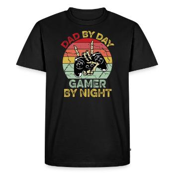 Papa de jour Gamer de nuit - T-shirt Premium bio Homme - noir - Devant - Nico (187cm)