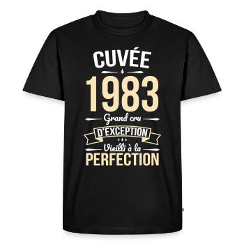 Anniversaire 40 ans - Cuvée 1983 - Cadeau Humour - T-shirt Premium bio Homme - noir - Devant - Nico (187cm)