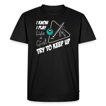 Je joue au billard comme une fille - T-shirt Premium bio Homme - noir - Devant - Nico (187cm)