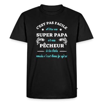t shirt super papa pecheur humour peche homme - T-shirt Premium bio Homme - noir - Devant - Nico (187cm)
