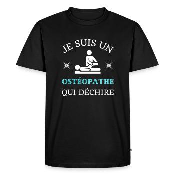t shirt osteopathe qui dechire humour osteopathie - T-shirt Premium bio Homme - noir - Devant - Nico (187cm)