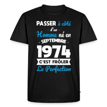 50th Birthday - Born in September 1974 - Men's Premium Organic T-Shirt - black - Front - Nico (187cm)