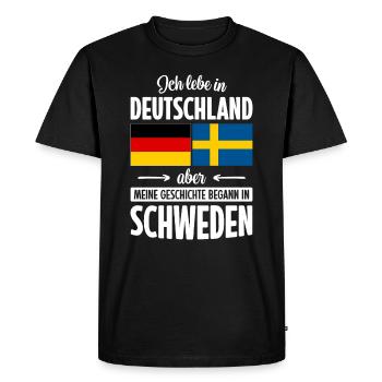 MEINE GESCHICHTE BEGANN IN SCHWEDEN - Männer Premium Bio T-Shirt - Schwarz - Vorne - Nico (187cm)