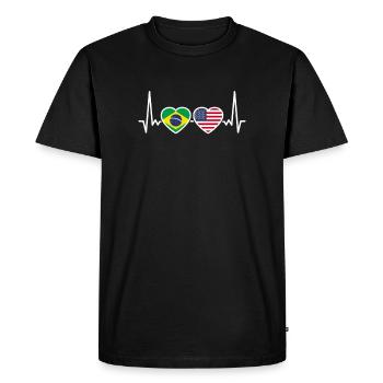 Brésil États-Unis Heartbeat Flag Brésilien - T-shirt Premium bio Homme - noir - Devant - Nico (187cm)