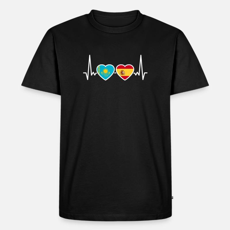 Kasachstan Spanien Herzschlag Flagge Kasache - Männer Premium Bio T-Shirt - Schwarz