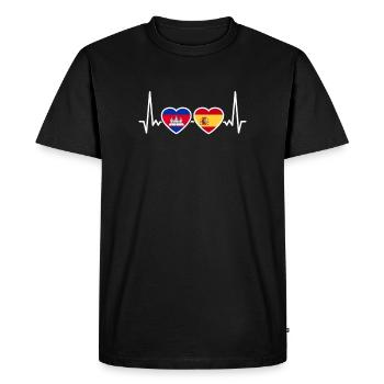 Cambodge Espagne Heartbeat Flag Cambodgiens - T-shirt Premium bio Homme - noir - Devant - Nico (187cm)