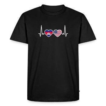 Cambodge USA heartbeat flag cambodgien - T-shirt Premium bio Homme - noir - Devant - Nico (187cm)