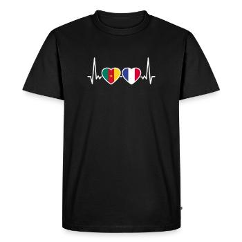 Cameroun France Heartbeat Flag Camerounais - T-shirt Premium bio Homme - noir - Devant - Nico (187cm)