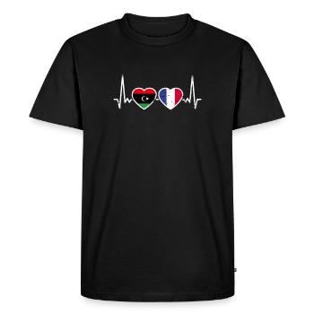 Libye France Vintage Heartbeat drapeau libyen - T-shirt Premium bio Homme - noir - Devant - Nico (187cm)