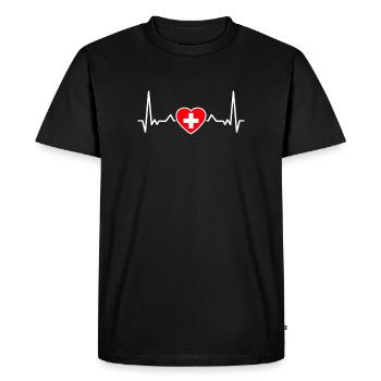 Suisse Heartbeat Drapeau Suisse Suisse - T-shirt Premium bio Homme - noir - Devant - Nico (187cm)