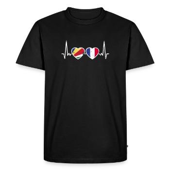 Seychelles France Vintage Heartbeat drapeau - T-shirt Premium bio Homme - noir - Devant - Nico (187cm)