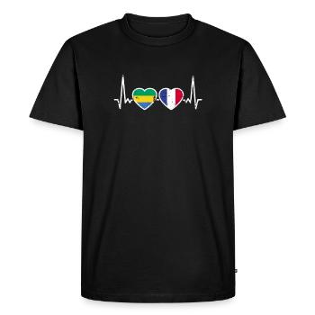 Gabon France Vintage Heartbeat drapeau gabonais - T-shirt Premium bio Homme - noir - Devant - Nico (187cm)