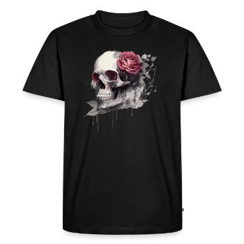 crâne avec des roses pleines - T-shirt Premium bio Homme - noir - Devant - Nico (187cm)