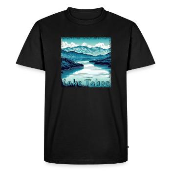 Vacation: New York to Lake Tahoe, Grunge Blue - Men's Premium Organic T-Shirt - black - Front - Nico (187cm)