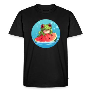 Frog on watermelon in the sea - Men's Premium Organic T-Shirt - black - Front - Nico (187cm)