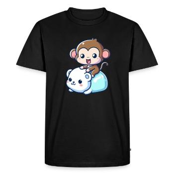 Polar Bear Cute Companion Monkey - Men's Premium Organic T-Shirt - black - Front - Nico (187cm)