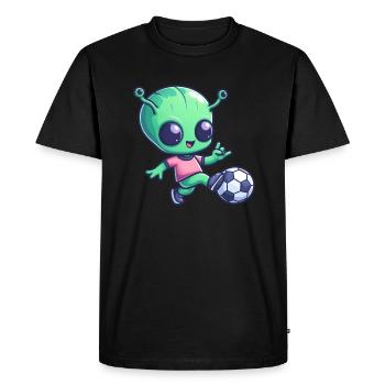 Soccer Playing Alien: Green Galaxy Meets - Men's Premium Organic T-Shirt - black - Front - Nico (187cm)