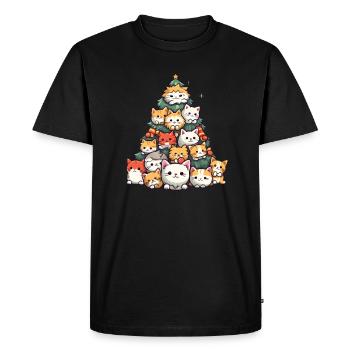 Christmas Magic: Cartoon Cats in the Christmas Tree - Men's Premium Organic T-Shirt - black - Front - Nico (187cm)