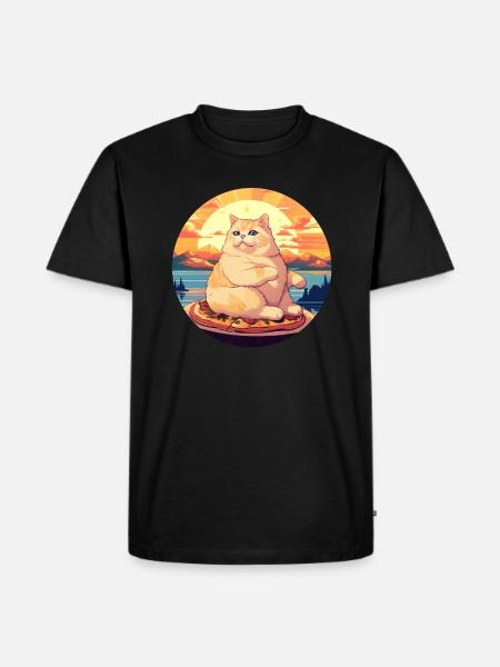 Sunset Feast: Chubby Cat Enjoys - Men's Premium Organic T-Shirt - black