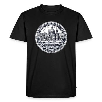 La Valette historique : vue sur le port et - T-shirt Premium bio Homme - noir - Devant - Nico (187cm)