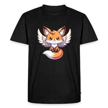 Ange renard roux céleste avec des ailes mystiques - T-shirt Premium bio Homme - noir - Devant - Nico (187cm)