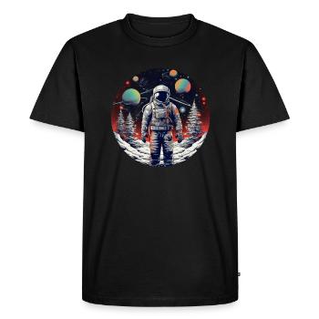 Astronaute dans l’espace hivernal avec sapin - T-shirt Premium bio Homme - noir - Devant - Nico (187cm)