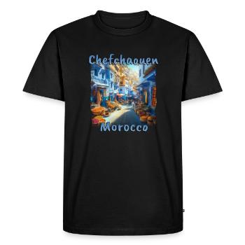 Chefchaouen, Maroc - Les ruelles colorées de la vieille ville - T-shirt Premium bio Homme - noir - Devant - Nico (187cm)