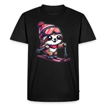Sloth Skier Winter Vacation Fun - Men's Premium Organic T-Shirt - black - Front - Nico (187cm)